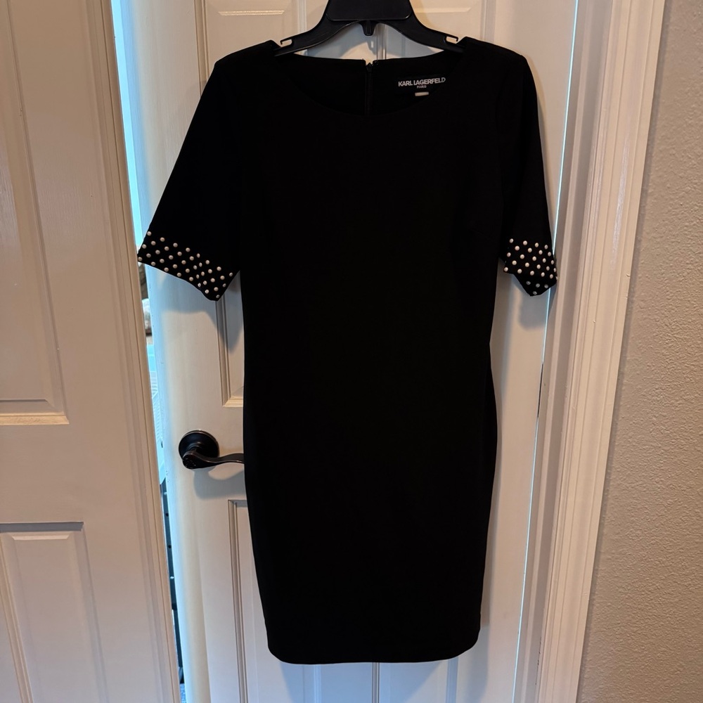Karl Lagerfeld Paris Black‎ Pearl Sleeve Sheath Dress Size 6